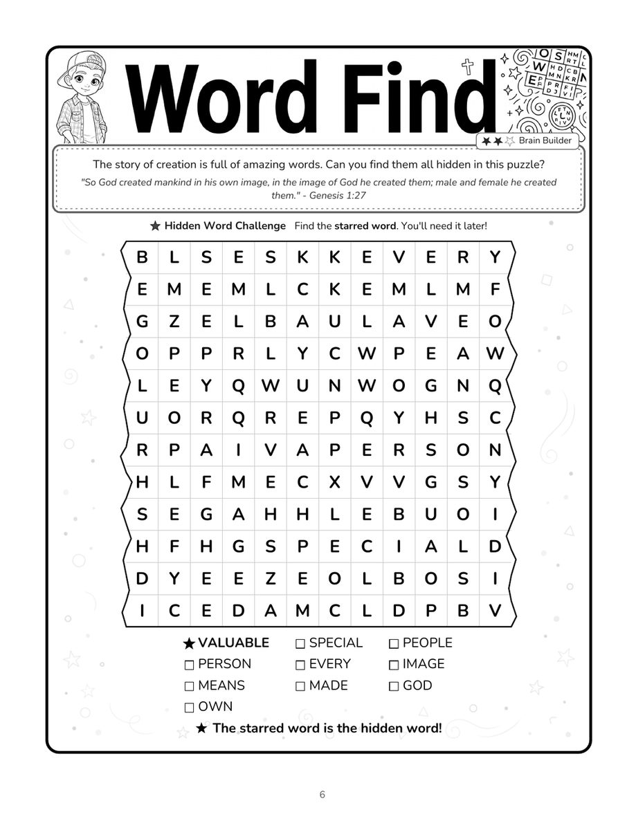 Interior page: Bible word search puzzle